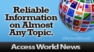 Newsbank Access World News database logo with a globe covered in flags of various countries