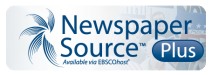 Newspaper Source Plus by EBSCO blue text logo with 'Plus' in a button outline