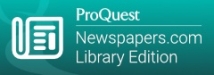 Newspapers.com Library Edition (ProQuest) green background with white text logo